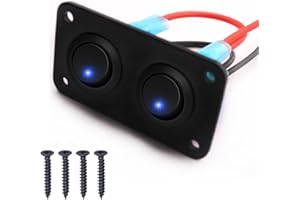 RUNCCI-YUN Panel de Interruptor Basculante de 2 bandas,Panel de interruptor de palanca de LED azul 12-24V,SPST Interruptor Coche Redondo para coche, caravana, camión, barco