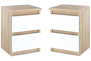 MRBLS_HOME MRBLS - Set di 2 comodini moderni con cassetti, in legno, per la camera da letto (Sonoma, bianco opaco), 30 x 40 x 30 cm (larghezza x altezza x profondità)