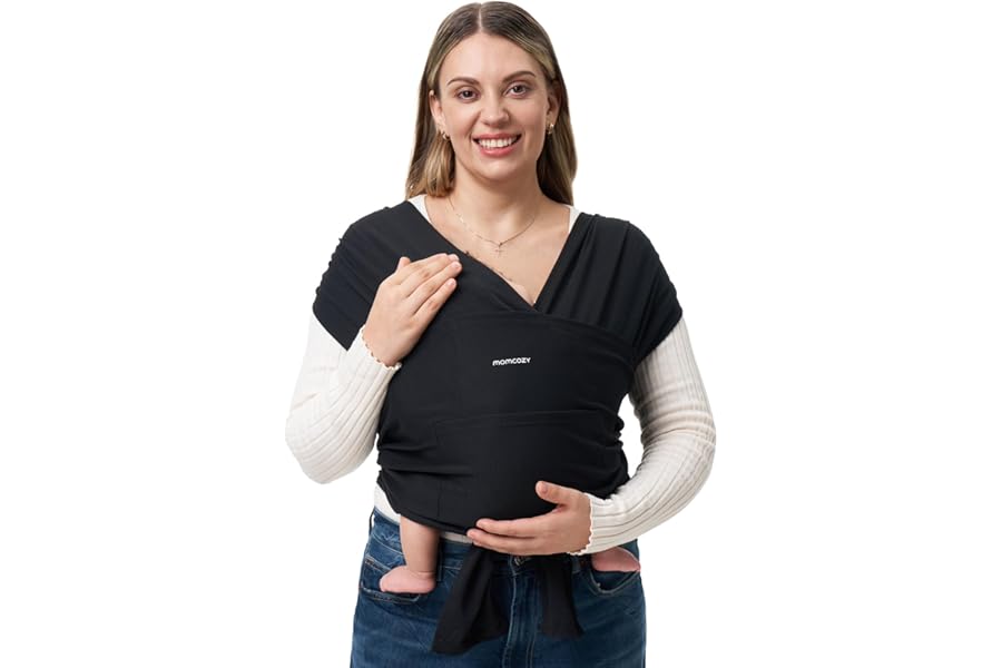 Momcozy Baby Wrap Carrier for 3.6-15kg, Easy to Wear Baby Sling Carriers from Newborn, Adjustable Baby Carriers for Newborn to Toddler, Black
