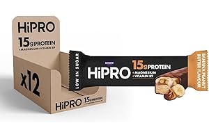 Danone HiPRO Barre Protéinée - Banane Beurre de Cacahuète - 12 x 55g - Encas Riche en Protéines