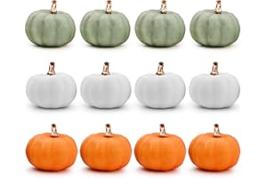 GLAITC Künstliche Kürbisse,12 Stück Sortierte Kürbisse Orange Weiße Grün Kürbisse Herbsternte Mini-Kürbisse Gefälschte Kürbisse für Halloween Thanksgiving Kamin Hochzeit Tischdekorationen Decoration