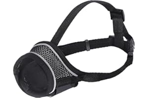 PLUSHCEWT Museruola per cani di taglia piccola e media, in rete traspirante, con gancio regolabile, morbida museruola per cani per evitare morsi di masticare e abbaiare (Nero, M)