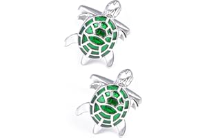 Jonwo Gemelli da uomo per camicia da smoking con tartaruga verde francese, in ottone inox, bottoni in metallo, per anniversario, in confezione regalo