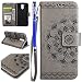 Produktbild EUWLY Blumen Lederhülle für [MOTO G4/MOTO G4 Plus], Retro Vintage Henna Mandala Blumen Floral Muster Lanyard Leder Hülle Flip Cover Brieftasche Handyhülle Bookstyle Leder Tasche mit Kartenfächer Standfunktion Magnetverschluß Etui Schale Schutzhülle für MOTO G4/MOTO G4 Plus + Blau Eingabestift-Mandala Blumen,Grau