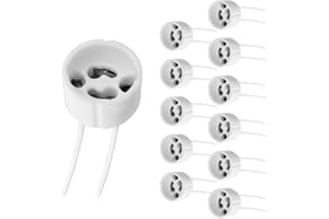 AKYNITE Portalampada GU10 con Cavo Silicone 14cm, 0-250V, 2A max. 300W, Porta Lampade in Ceramica GU10 Attacco per Faretti Alogeno e Lampadina LED (a 12V con 230V), set di 12