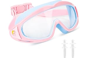 Fonyet Okucie okulary do nurkowania dla dzieci, HD okulary do pływania z zatyczkami do uszu i regulowaną opaską na głowę, dla dzieci w wieku 3-15 lat, szeroki kąt do nurkowania, ochrona przed