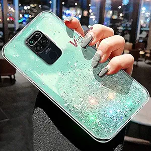 Vonzee Back Covers for Mi Redmi Note 9, Luxury Fashion Non Moving Sparkling Bling Shining Glitter Stars Soft Silicone Mobile Cover for Girls & Women for Redmi Note 9 (Green)