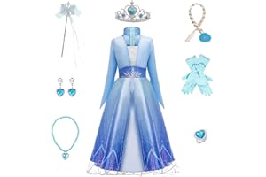 Timesun ELSA Mädchen Prinzessin Elsa Kleid Kostüm Karneval Cosplay Eisprinzessin Set aus Diadem, Handschuhe, Zauberstab, Perücke,Halskette,Ohrringe,Ringe,Handbag