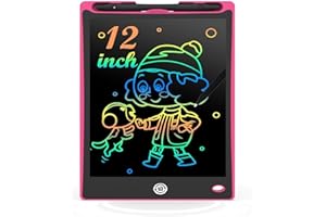 ＲＵＥＩＵＲＩ LCD Writing Tablet, 12 inch Large Colorful Screen Writing Pad Drawing Pad, Doodle and Scribbler Board for Kids,Colourful Screen Drawing Tablet Doodle Board w/Stylus Pen (12 Inch(Pink))