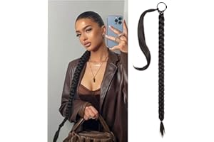 JUZIVIEE Braid Extensions Zopf Pferdeschwanz Verlängerung mit Haargummi Natürliches Kunsthaar haar Zöpfe Haarverlängerungen Zum Einflechten Lang Ponytail Schwarz Braun Haarteil für Frauen 30zoll/ 75cm 093C