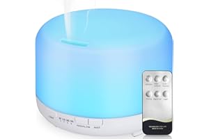 Hianjoo Diffusore di Oli Essenziali 450ml, Umidificatore Ultrasuoni per Aromaterapia Con 7 LED Colori per SPA, Yoga, Camera da Letto (Bianco Puro)