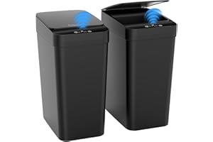 Kssvzz 2 Paquetes papelera baño automatica 10L,Cubo de basura inteligente con tapa, Bote estrecho de cubos basura con sensor de movimiento para baño, dormitorio y oficina (2, negro)