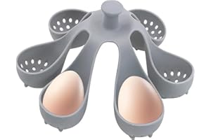 TULEBOLIAN Support de chaudière à œufs en silicone - Support pour bouilloire à œufs - Accessoire de cuisson à la vapeur - Pocheuse à œufs - 6 compartiments - Plateau vapeur en silicone - Gadget de cuisine - Gris