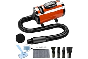 XAPIGO Asciugacapelli Professionale per Cani, a Basso Rumore, Temperatura Regolabile, Asciugatura Rapida con Doppia velocità, Strumento Leggero e Portatile per toelettatura (Arancione)