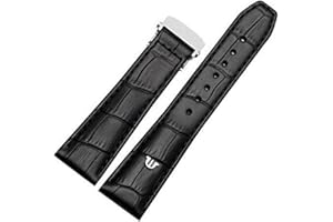 CZKE Do MAURICE LACROIX Eliros pasek do zegarka Pierwsza warstwa skóry cielęcej 20 mm 22 mm ze składaną klamrą Czarny brązowy pasek z prawdziwej skóry bydlęcej (kolor: czarny srebrny, rozmiar: 22 mm)