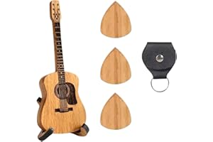 Bettinay Wooden Guitar Plectrum Holder with 3 Guitar Picks and Plectrum Case Bag for Guitar Players Lovers
