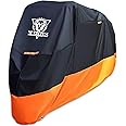XYZCTEM Motorcycle Cover – All Season Waterproof Outdoor Protection – Fit up to 97 Inch Tour Bikes, Choppers and Cruisers – Protect Against Dust, Debris, Rain and Weather(XL,Black& Orange)