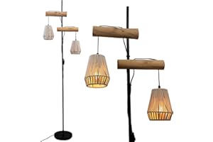 OSASY Lampadaire Boho avec abat-jour en rotin,boho 2 flamme Lampadaire vintage, Lampadaire industriel pour salon, chambre à coucher, chambre d'enfant,hauteur 169cm