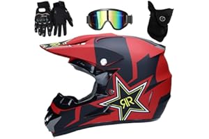 UIGJIOG Casco de Motocross,Casco de Cross de Moto Jet con Gafas Máscara Guantes,Deportes de Motos Off-Road Racing Downhill Enduro Casco ATV MTB BMX Quad Cascos de Motocicleta