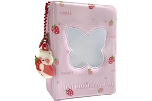 runrayay 3 Pulgadas KPOP Photocard Holder Book Photocard Carpeta de Trabajo, Mini-álbum con Colgante, Tarjeta de Foto pequeña con Mariposa vacía Book KPOP Carpeta de Trabajo (moras Rosadas)