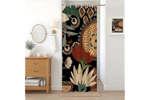 Uiiooazy Tenda Doccia Antimuffa, Tenda Doccia Piccola 90x180cm Tropicale Boho Chic Astratta Foglie Verde Fiori Rossi Tende da Bagno Tessuto Lavabile Impermeabile Tende per Vasca da Bagno con 6 Anelli