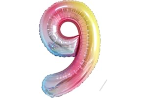 PARTYHAUSY Geburtstag zahlen luftballon 9 jahre | Regenbogen Farbverlauf-Riesen Folienballon 9 XXL Folienballon in 40" - 101cm Geburtstagsdeko - Ballon Zahl Deko zum Geburtstag - fliegt mit Helium