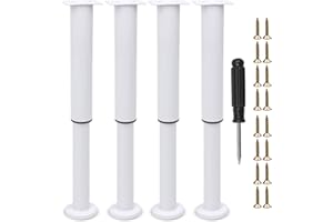 TERDEY Furniture Adjustable Legs, Metal Bed Support Leg Central Slat Frame Couch Replacement Support Leg Part Heavy Duty Furniture Foot with Screwdriver for Cabinet/Dresser/Table/Sofa 25-42cm (White 4 Pcs)