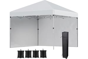 Outsunny Pavillon ca.3x3m, wasserabweisend Stabil Winterfest Pop-up Faltpavillon mit 2 Seitenwänden, UV Schutz 30+, Faltbar Partyzelt Gartenzelt mit Tasche, Gartenpavillon für Camping, Hellgrau