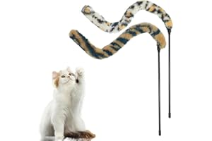 Deilonie Interactive Cat Wand Toy, 2 Pcs Cat Toy Wand, Cat Teaser Wand in Leopard Ribbon, Interactive Kitten Teaser Toy Fits Most Cats and kittens, for Indoor Training Pets Exerciser