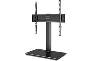 BONTEC Universal TV Stand for 24–60 Inch LCD LED OLED Plasma TVs, Height Adjustable Table Top Pedestal with Bracket, 8mm Temp