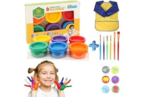 ‎RENDCQIN Schwamm Pinsel Set Kinder - mit wasserdichte Schürze, Waschbare Fingermalerei für Schwammpinsel Set für Kinder Frühes DIY-Lern-Zeichnungsset (Gelb)