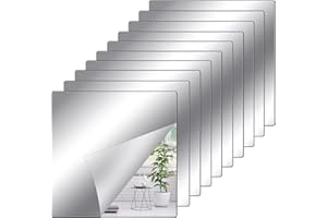 ATPWONZ 10 Pack Mirror Wall Stickers, Flexible Mirror Sheets,Self Adhesive Mirrors,Mirror Stickers Stick on Mirrors for Home Wall Decoration, 8 x 8inch