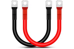 Lpluziyyds Lot de 2 câbles onduleurs de batterie 2 AWG/35 mm² 30 cm 12 V rouge et noir avec bornes à anneau M8 pour camion, moto, solaire, camping-car, marine