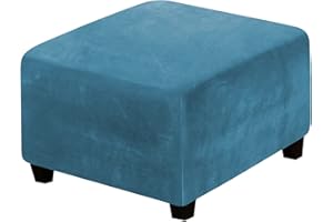 LiveGo Ottoman Cover, Footstool Cover, Ottoman Slipcovers Rectangle,Velvet Chair Cover Protector for Living Room Soft Touch Elastic Detachable Stool Cover Slipcovers (Peacock blue-2, Medium)