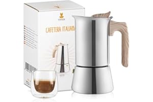 Snadi - Cafetière Italienne Moka | Design Moderne et Élégant | Pour Induction, Vitrocéramique, Électrique et Gaz | Ergonomique et Robuste | Acier Inoxydable | Café Expresso (6 Tasses)
