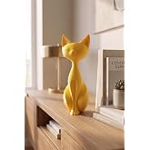 DecoPremium Modern Minimalist Kedi Biblosu - Estetik Seramik Dokulu Dekoratif Obje Ev Salon Aksesuarı Beyaz - 21cm Sarı 21 x 