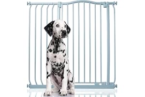 Bettacare Extra Hoch Gebogenes Haustiertor, 98cm - 107cm, Mattgrau, Extra Hoch 100cm in der Höhe, Druckmontage Haustiertor für Hunde und Welpen, Haustier- und Hundesperre, Einfache Installation