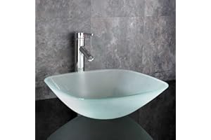 Clickbasin Monza 31cm Counter Mounted Square Frosted Glass Sink Bathroom Basin