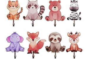 Yezirzax 8 Stück Kindergarderobe, Selbstklebender Haken aus Holz, Kleiderhaken für Kinder in Tierform, Garderobe Kinder Wandhaken Holz Garderoben Kinderzimmer Deco Geschenk