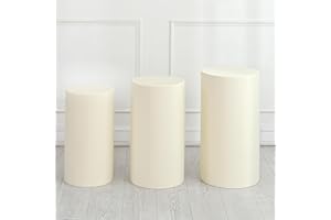 QUARKZMAN Juego De 3 Fundas De Cilindro De Spandex Color Beige, Funda De Soporte De Plinto Para Decoración De Fiestas, Solo Contiene Fundas De Cilindro (Tela Elástica - Pequeño)