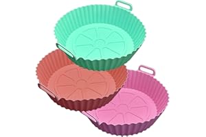 Echehi Paquet de 3 Moule Silicone Air Fryer, les Moule Air Fryer pour Friteuse à Air de 8 Pouces Sont Réutilisables. Accessoires Air Fryer pour COSORI, Ninja, Tower. Rose, Marron, Vert