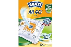 Swirl M 40 MicroPor Plus Vacuum Cleaner Bag for Miele Classic C1, Complete C2,C3 and more Vacuum Cleaners, Lockable Holding Plate, 10 bags + 2 filters (Packaging may vary)