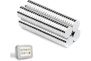 UTOMAG Lot de 100 Aimants Ronds en Néodyme Puissants - 5 x 1 mm - Petits Aimants en Terres Rares Polyvalents pour Réfrigérateur, Cuisine, Artisanat, Bricolage et Photos