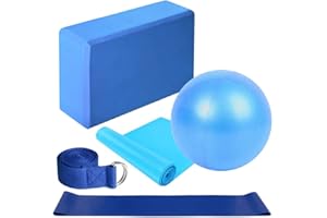 Lixada Yoga Starter Kit with Blocks, Ball, Stretching Strap, Resistance Loop Band and Exercise Band Blue