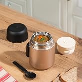 Porsima Paslanmaz &Ccedil;elik Vakumlu Yemek Termosu Beslenme Kutusu Taşınabilir Lunch Box Sefer Tası Bronz 600ml, lns-brnz Bej