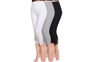 Vertvie Damen 3/4 Länge Leggings mit Spitzenabschluß Hollow mit Strass Casual Modal Caprihose Strumphosen Stretch Pants Einheitsgröße