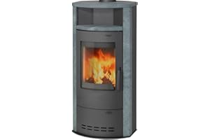 Thermia Kamin-Ofen Hamburg V4 guss-grau Naturstein Speicherofen 7kw Warmhaltefach Holzkamin