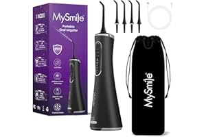 MySmile Water Dental Flosser for Teeth Cordless Oral Irrigator 5 Cleaning Modes 4 Replaceable Jet Tips IPX 7 Waterproof USB Rechargeable Water Dental Picks for Teeth Cleaning with PU Bag Black