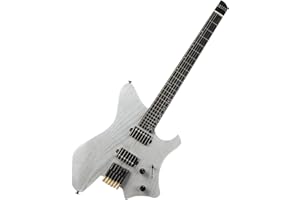 EART GW2-Pro Headless E - Gitarre, fester Steg für Reisen, geröstete Esche, solider Korpus, Wengehals, Trans White/Natural/Solid Black (GD)