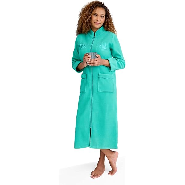 Ladies Polar Fleece Zip Front Dressing Gown - Blue Or Burgundy, Sizes 10-24, Length 47" - View #5